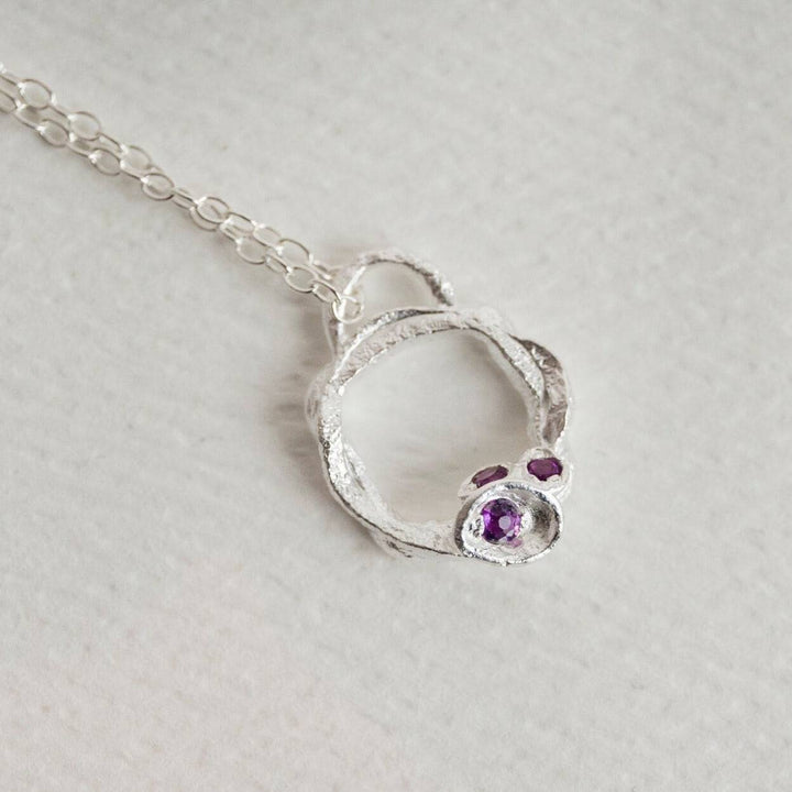 Amethyst and Silver Branch Circle Necklace (Small)
