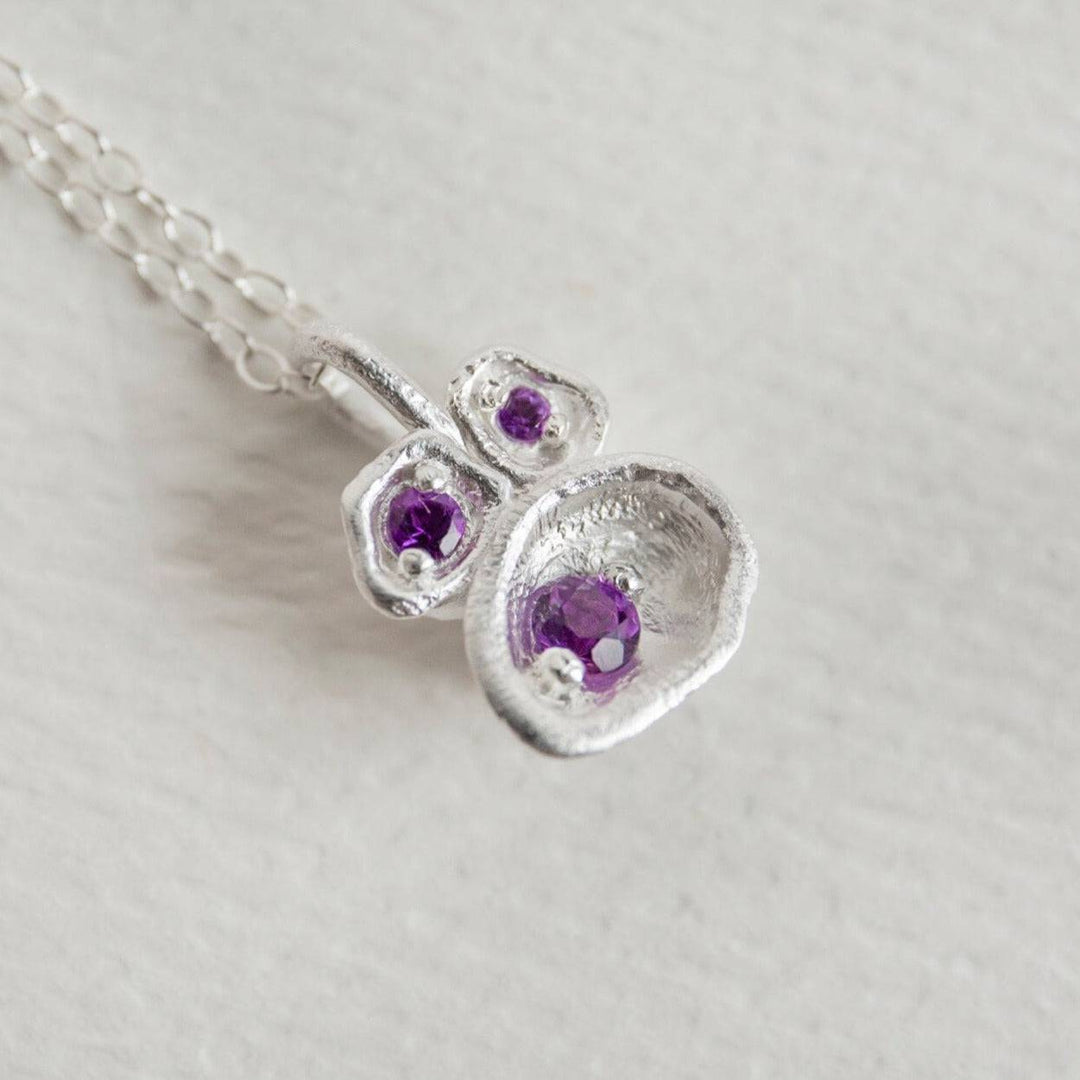 Amethyst and Silver Lichen Pendant Necklace