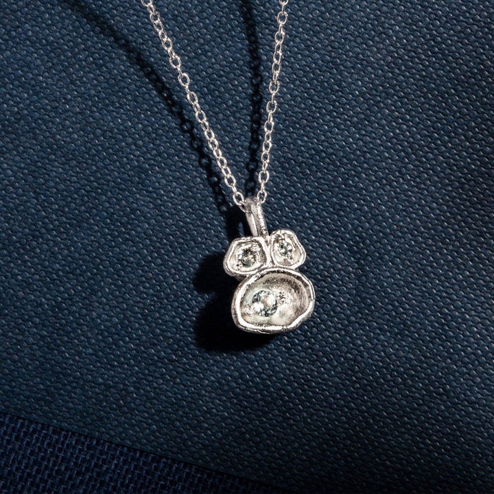 Aquamarine and Silver Lichen Pendant Necklace
