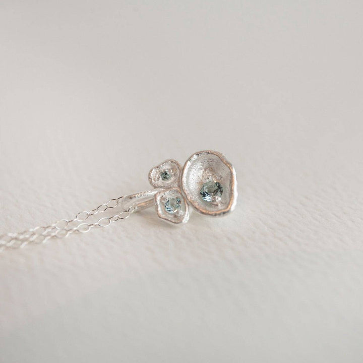 Aquamarine and Silver Lichen Pendant Necklace