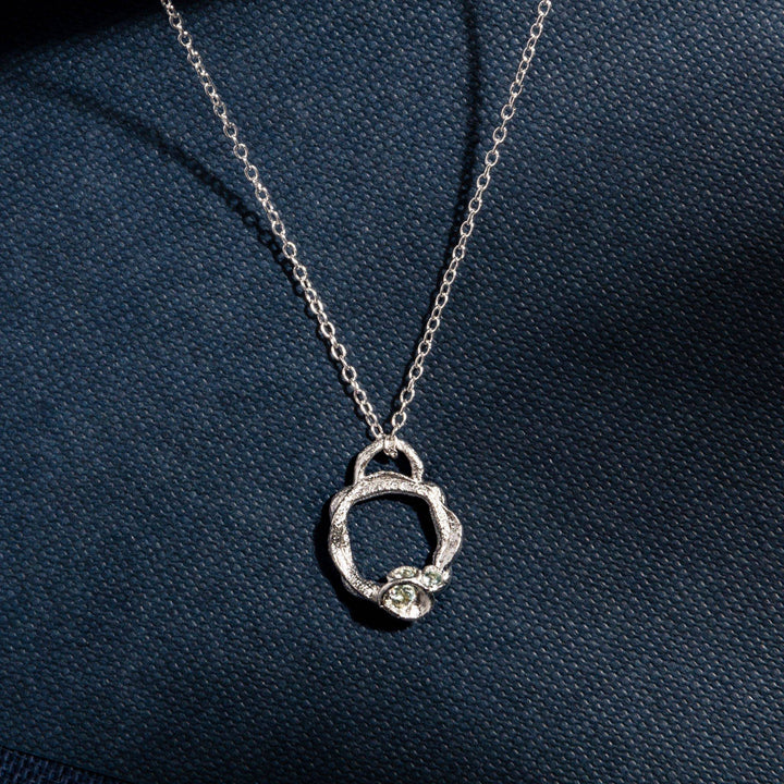 Aquamarine and Silver Branch Circle Necklace (Small)