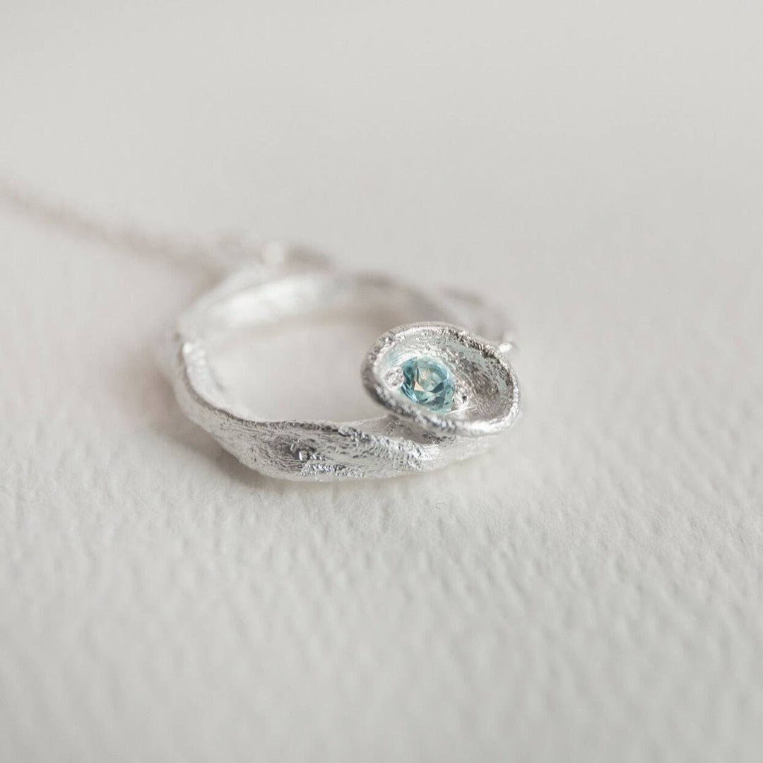 Aquamarine and Silver Branch Circle Necklace (Small)