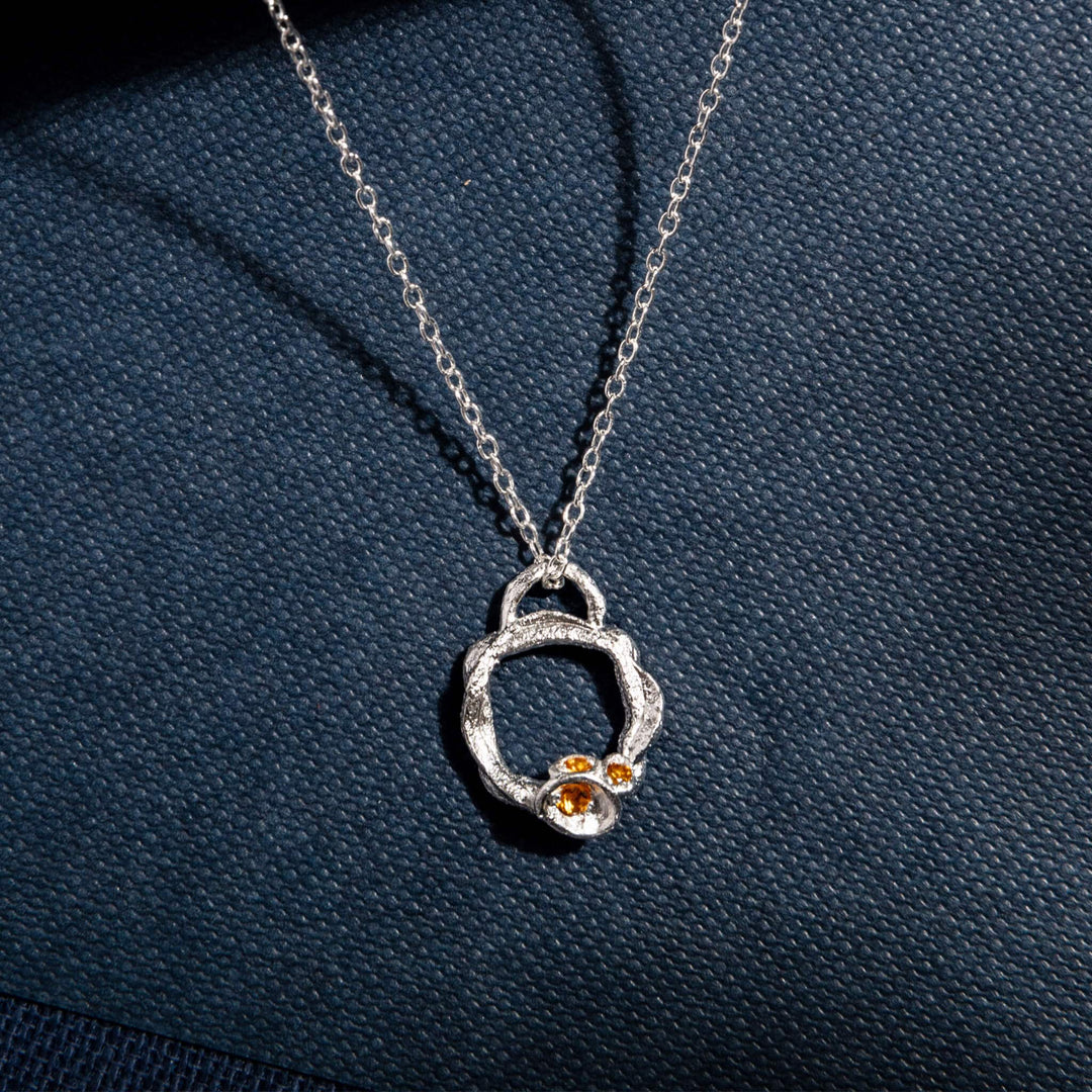 Citrine and Silver Branch Circle Necklace (Small)