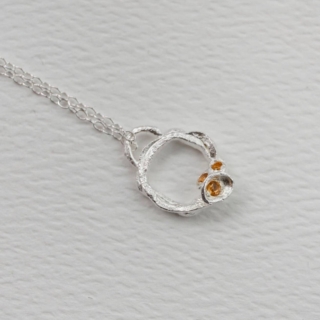 Citrine and Silver Branch Circle Necklace (Small)