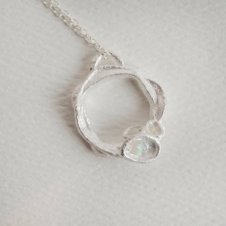 Opal and Silver Branch Circle Necklace - Large