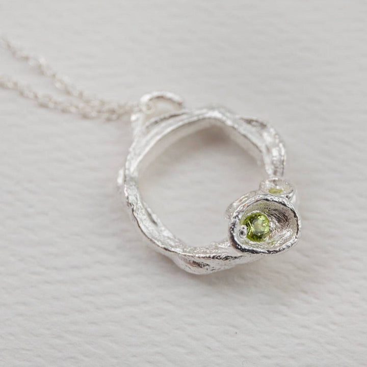 Peridot and Silver Branch Circle Necklace - Large