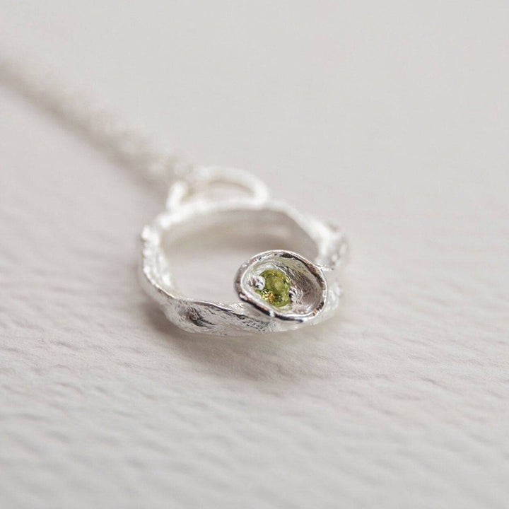 Peridot and Silver Branch Circle Necklace - Small