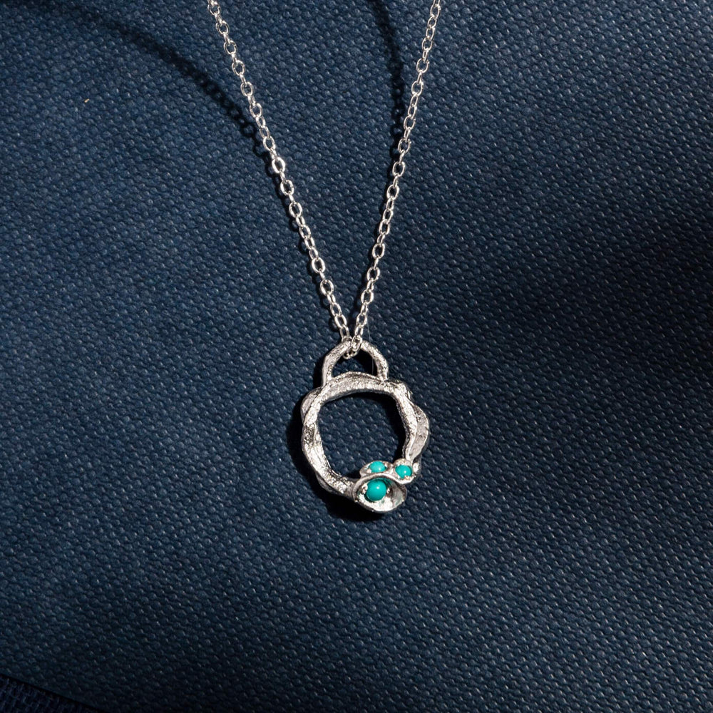 Turquoise and Silver Branch Circle Necklace - Small
