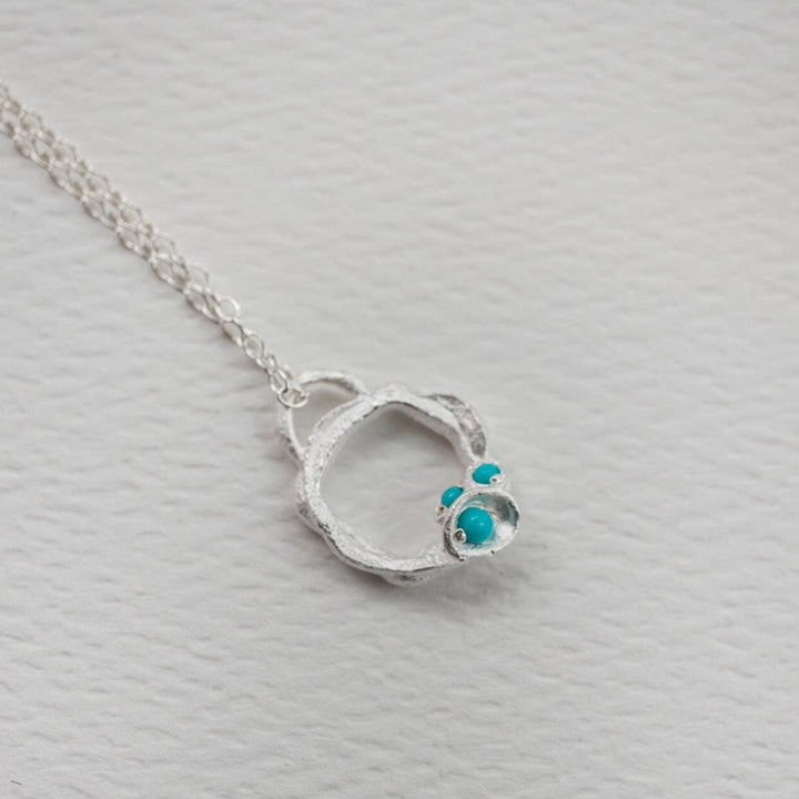 Turquoise and Silver Branch Circle Necklace - Small