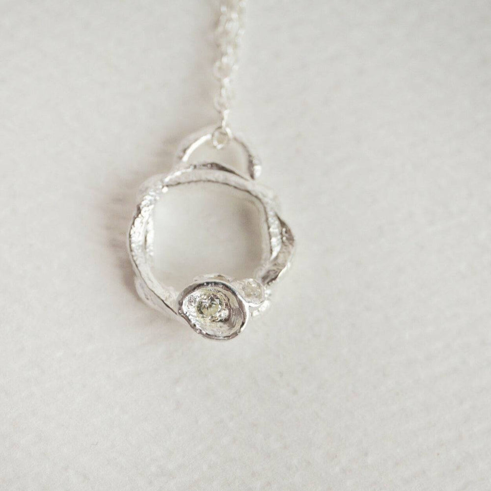 White Topaz and Silver Branch Circle Necklace - Small