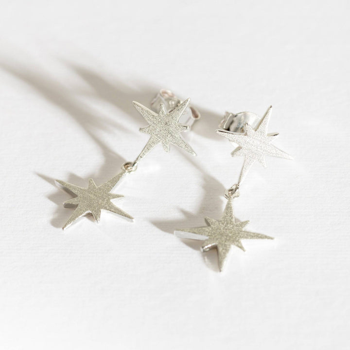 Brushed Silver Double North Star Earrings