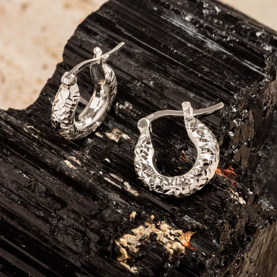 Diamond-Cut Silver Chunky Hoop Earrings