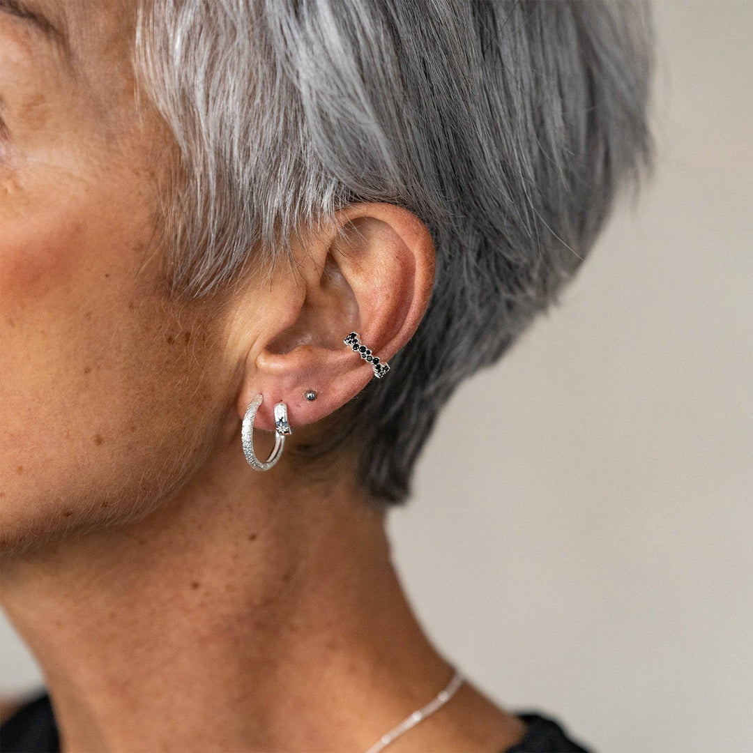 Antique-Textured Large Silver Hoop Earrings