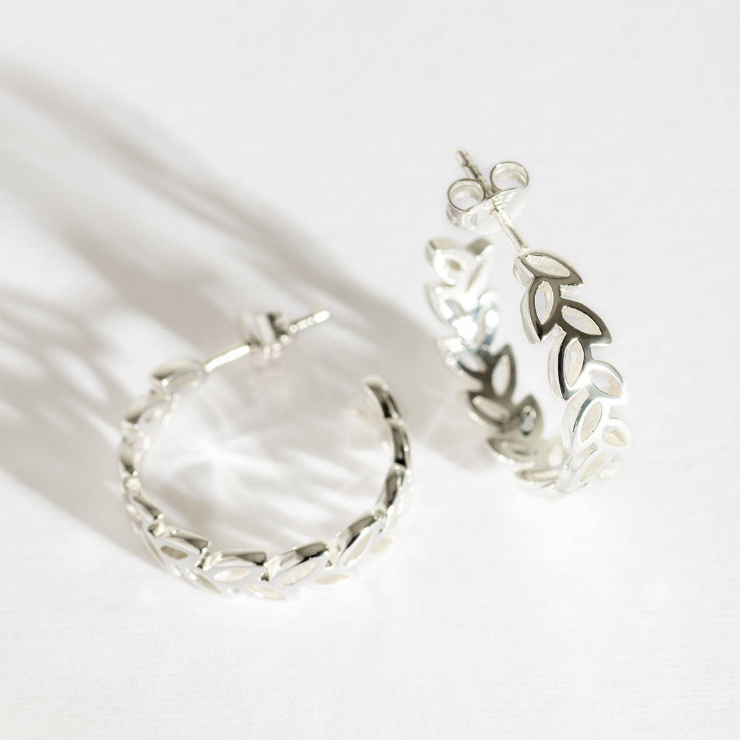 Statement Leaf Silver Hoop Earrings (20mm)