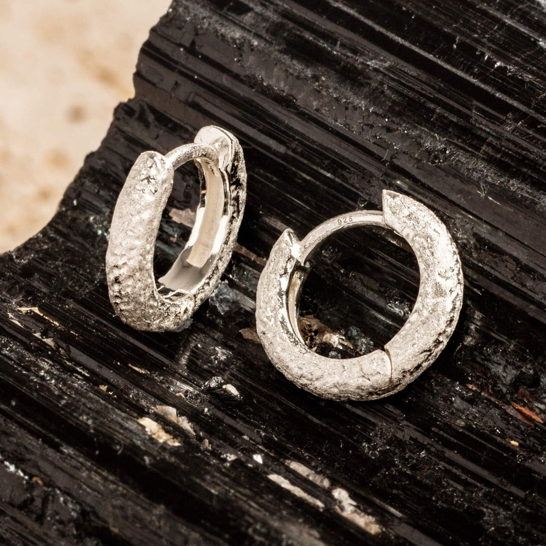 Antique-Textured Silver Huggie Earrings