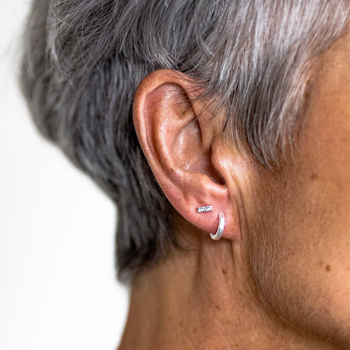 Antique-Textured Silver Huggie Earrings