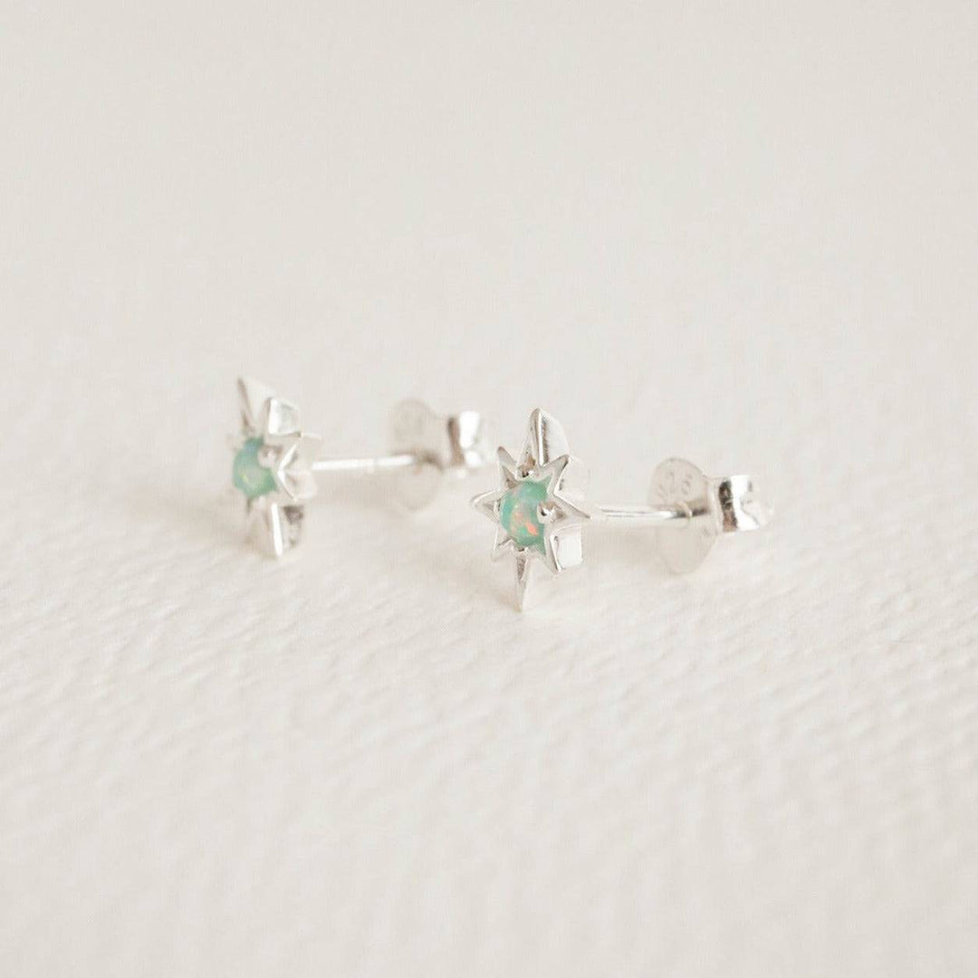 Opal Silver Star Mini Stud Earrings