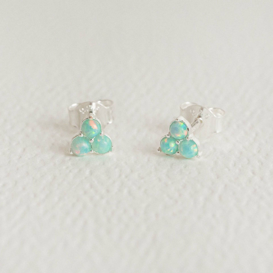 Triple Opal Mini Silver Stud Earrings