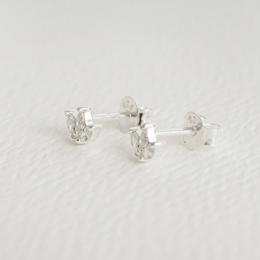 Sparkly Marquise Fan Silver Stud Earrings