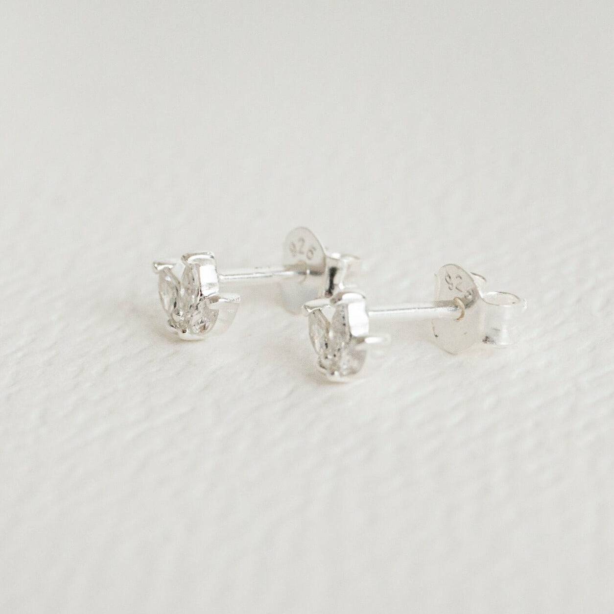 Sparkly Marquise Fan Silver Stud Earrings
