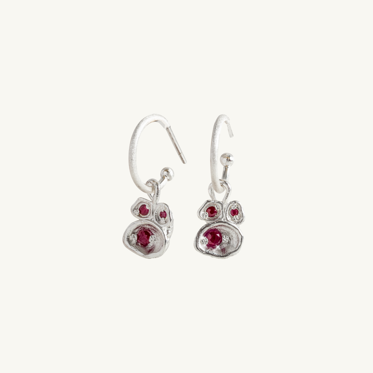 Ruby Silver Lichen Hoop Earrings