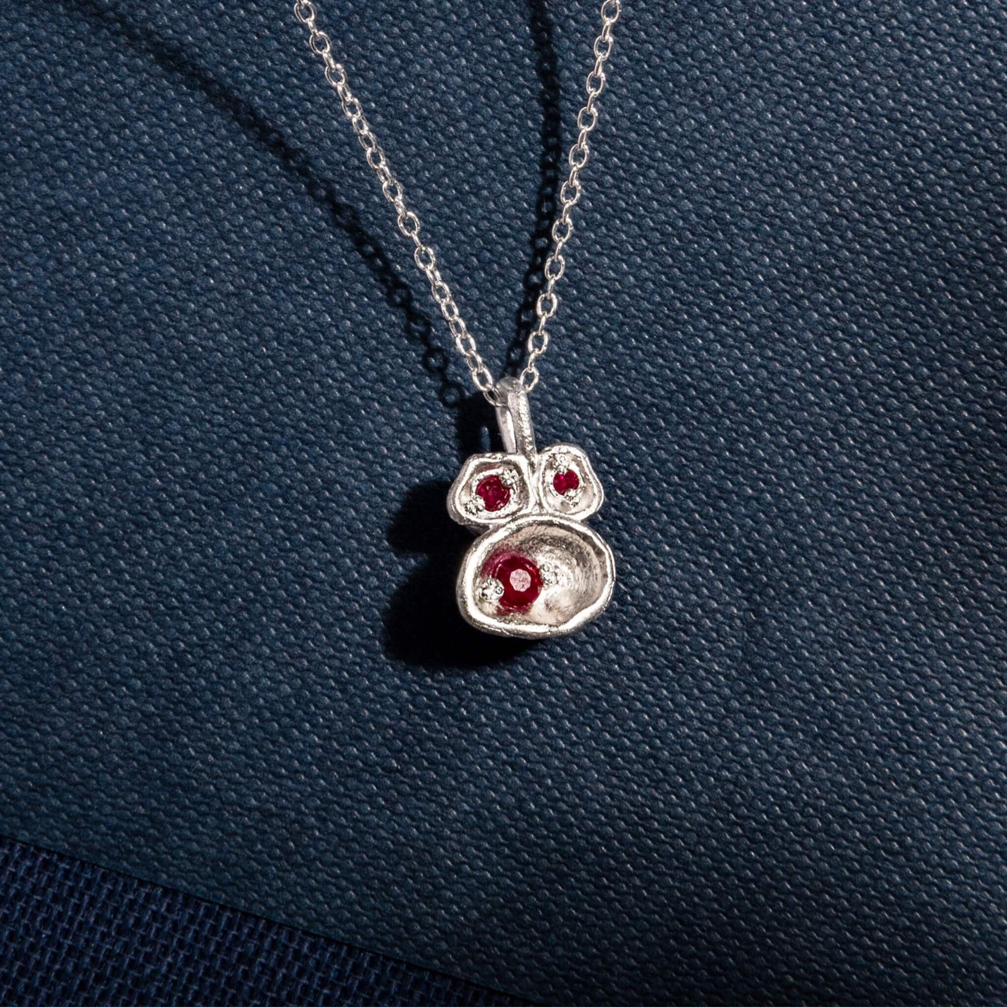 Ruby and Silver Lichen Pendant Birthstone Necklace