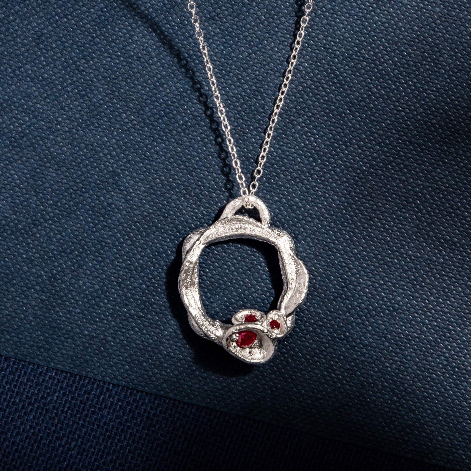 Ruby and Silver Branch Eternity Birthstone Necklace - Large