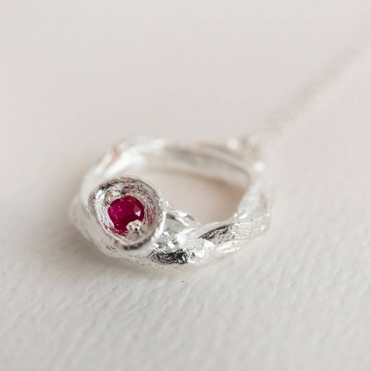 Ruby and Silver Branch Eternity Birthstone Necklace - Large - close up