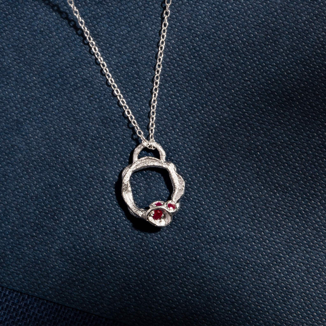 Ruby and Silver Branch Eternity Birthstone Necklace - Small