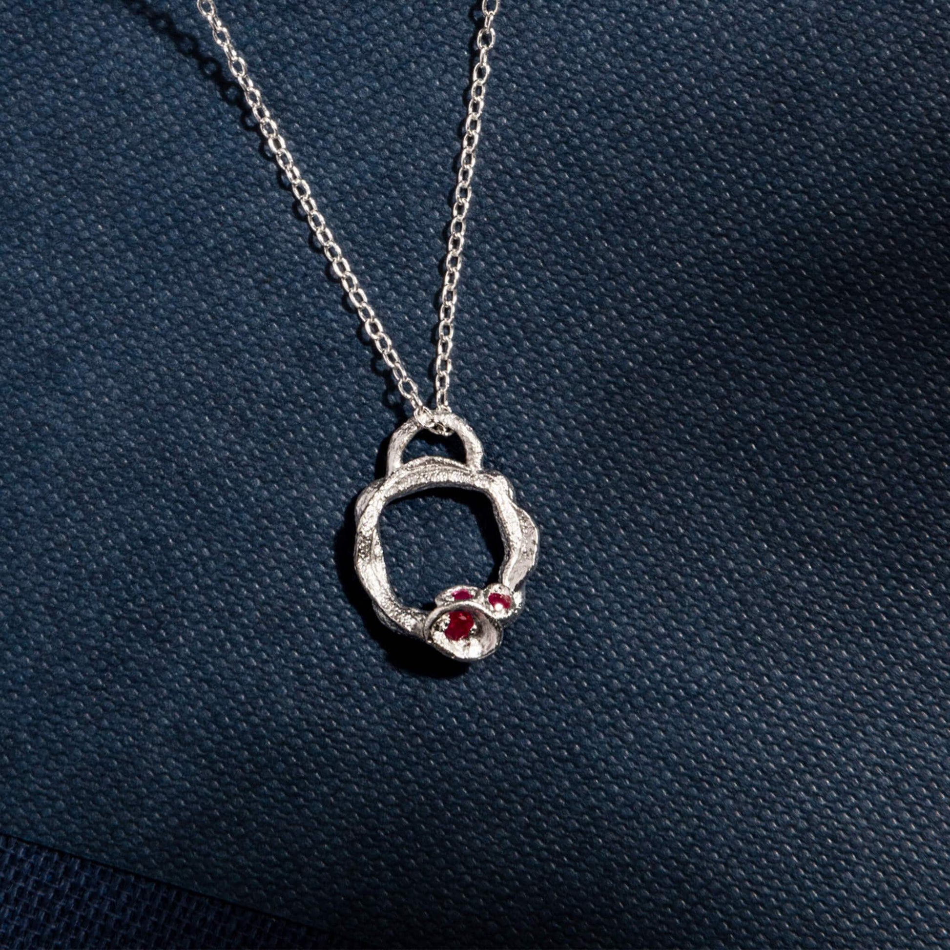 Ruby and Silver Branch Eternity Birthstone Necklace - Small