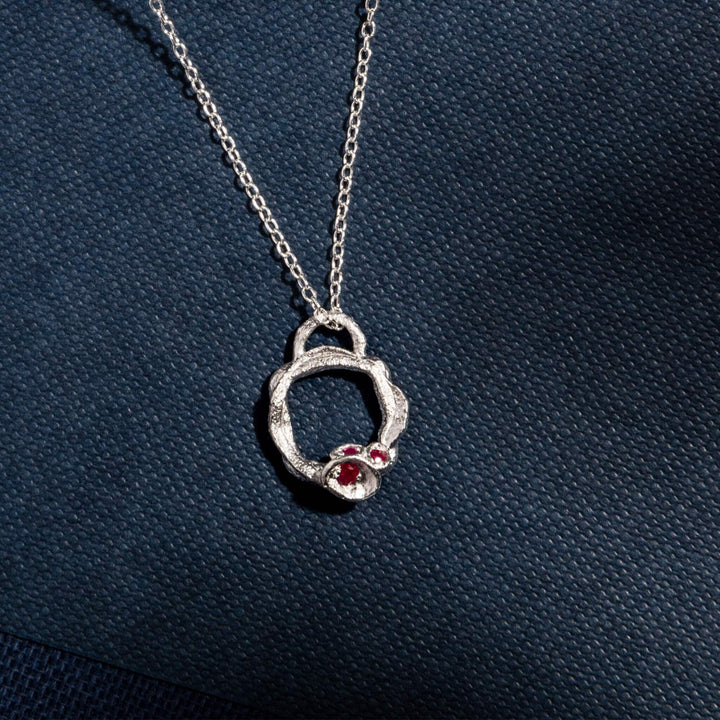 Ruby and Silver Branch Eternity Birthstone Necklace - Small