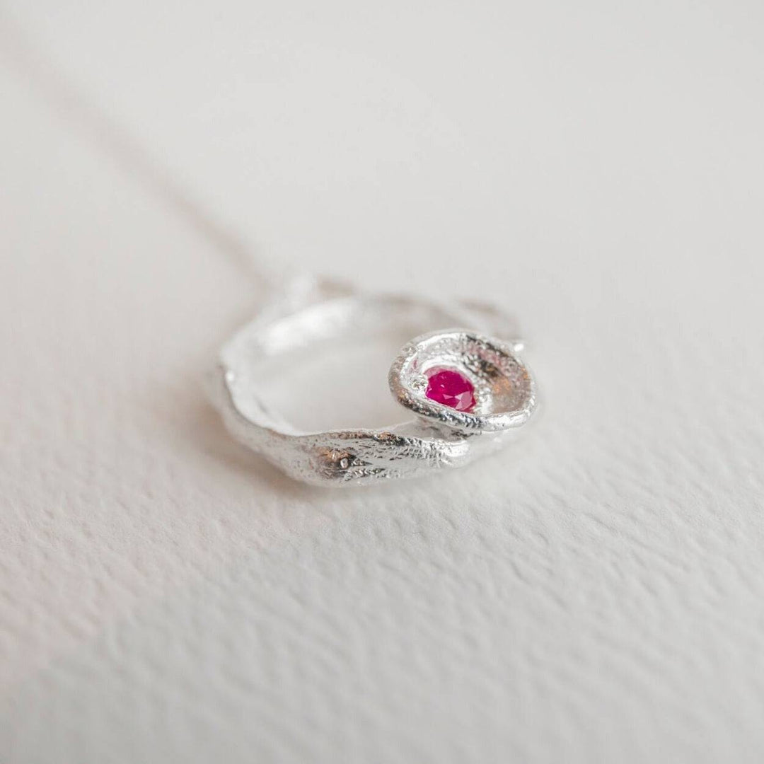 Ruby and Silver Branch Eternity Birthstone Necklace - Small - close up