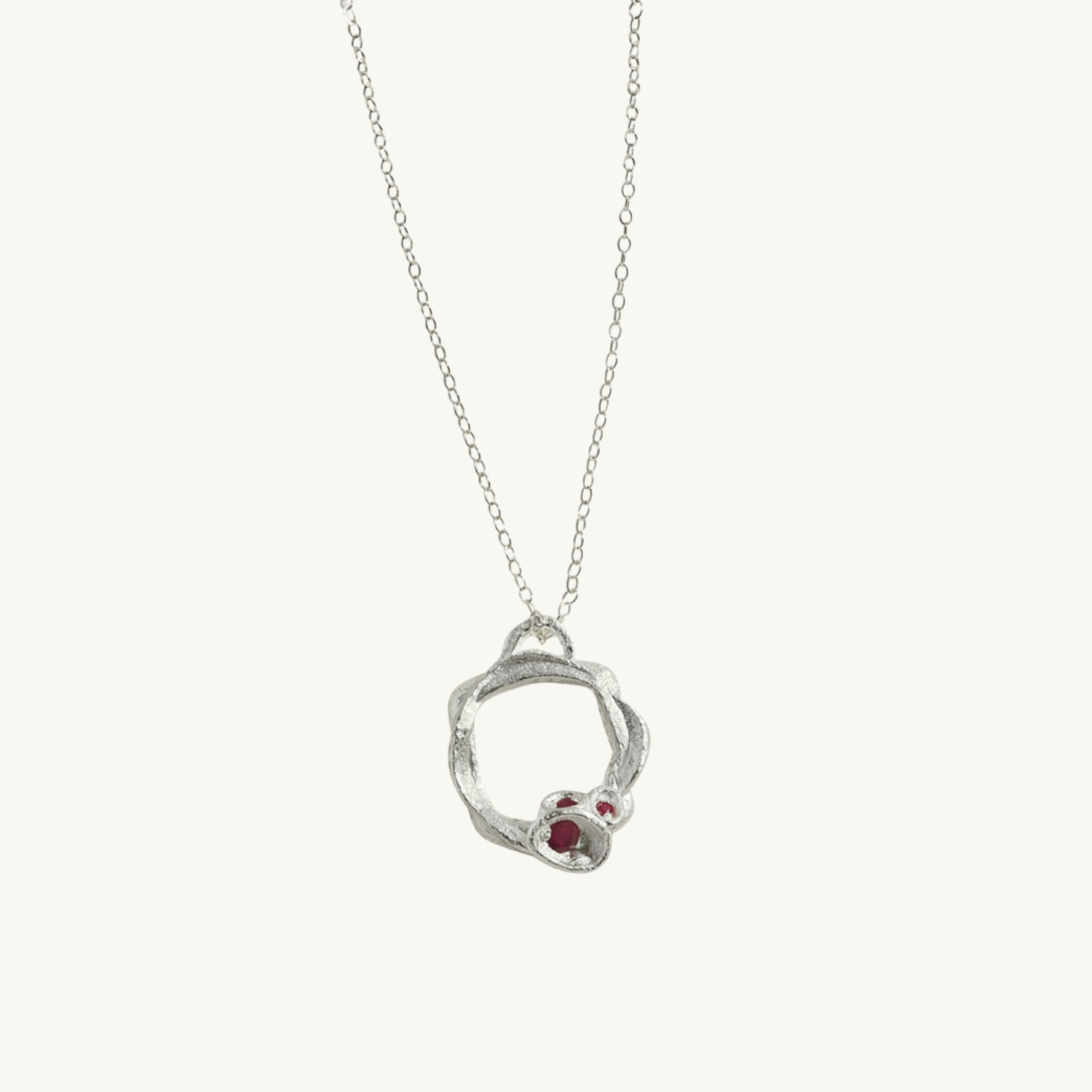 Ruby Silver Circle Necklace (Large)