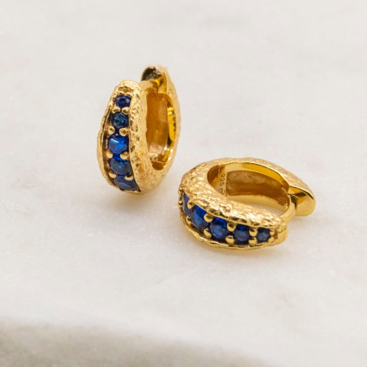 Sapphire and 18k Gold Vermeil Antique Textured Huggie Hoop Earrings - Claire Hill Designs