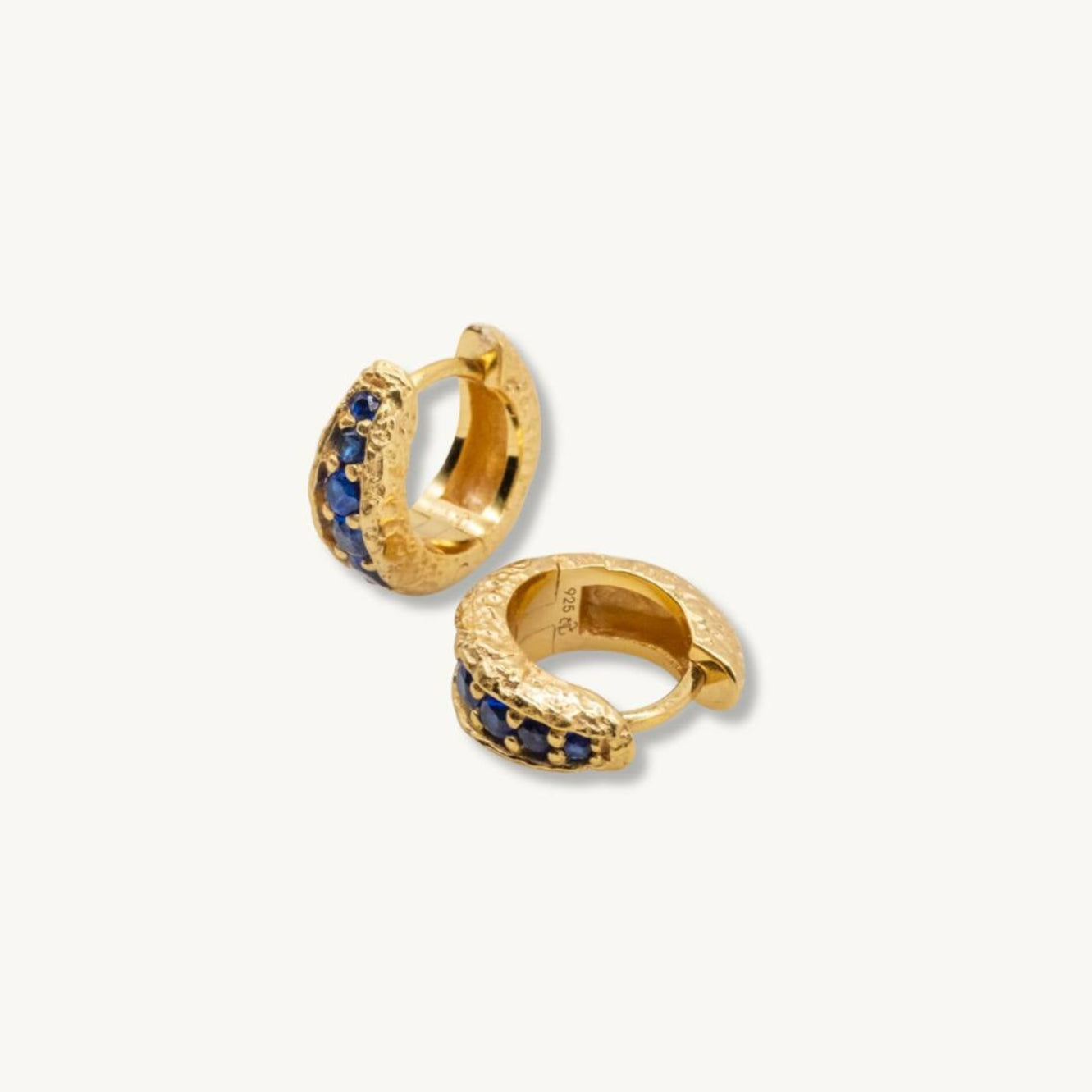 Sapphire Antique Gold Huggie Hoop Earrings
