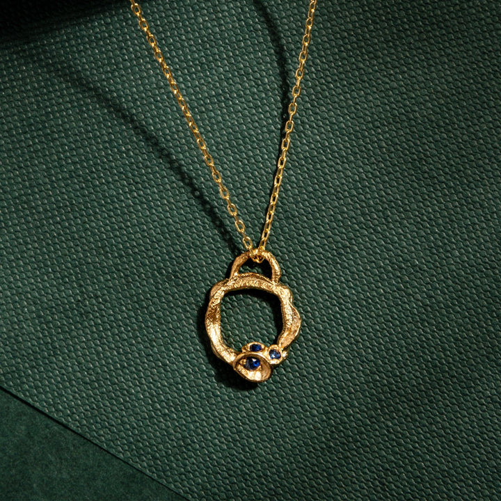 Blue Sapphire and Gold Branch Eternity Birthstone Necklace (Small)