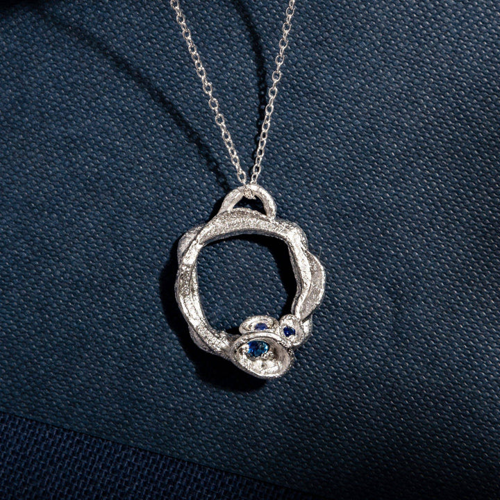 Blue Sapphire and Silver Branch Birthstone Eternity Necklace - Large