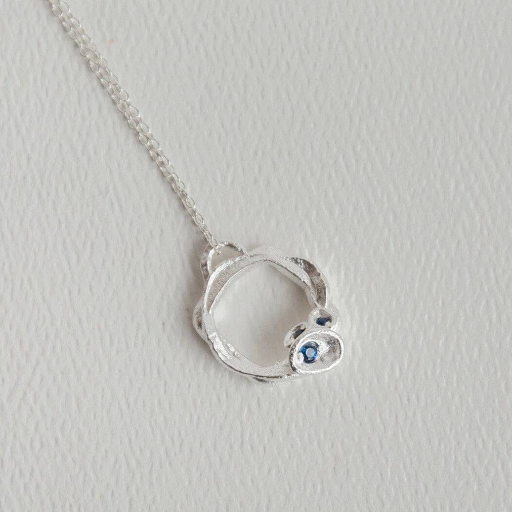 Blue Sapphire and Silver Branch Eternity Birthstone Necklace - Large