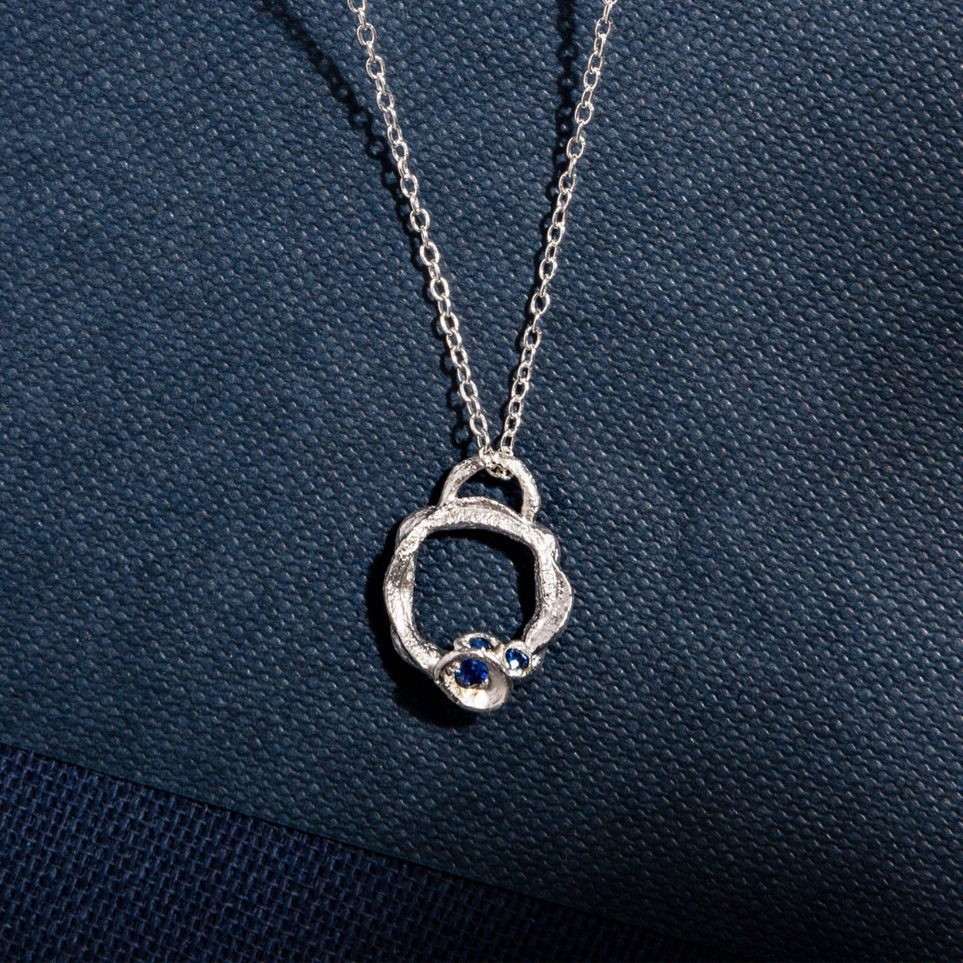 Blue Sapphire and Silver Branch Eternity Birthstone Necklace (Small)