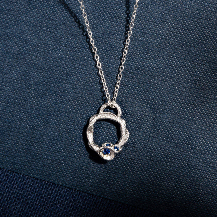 Blue Sapphire and Silver Branch Eternity Birthstone Necklace (Small)