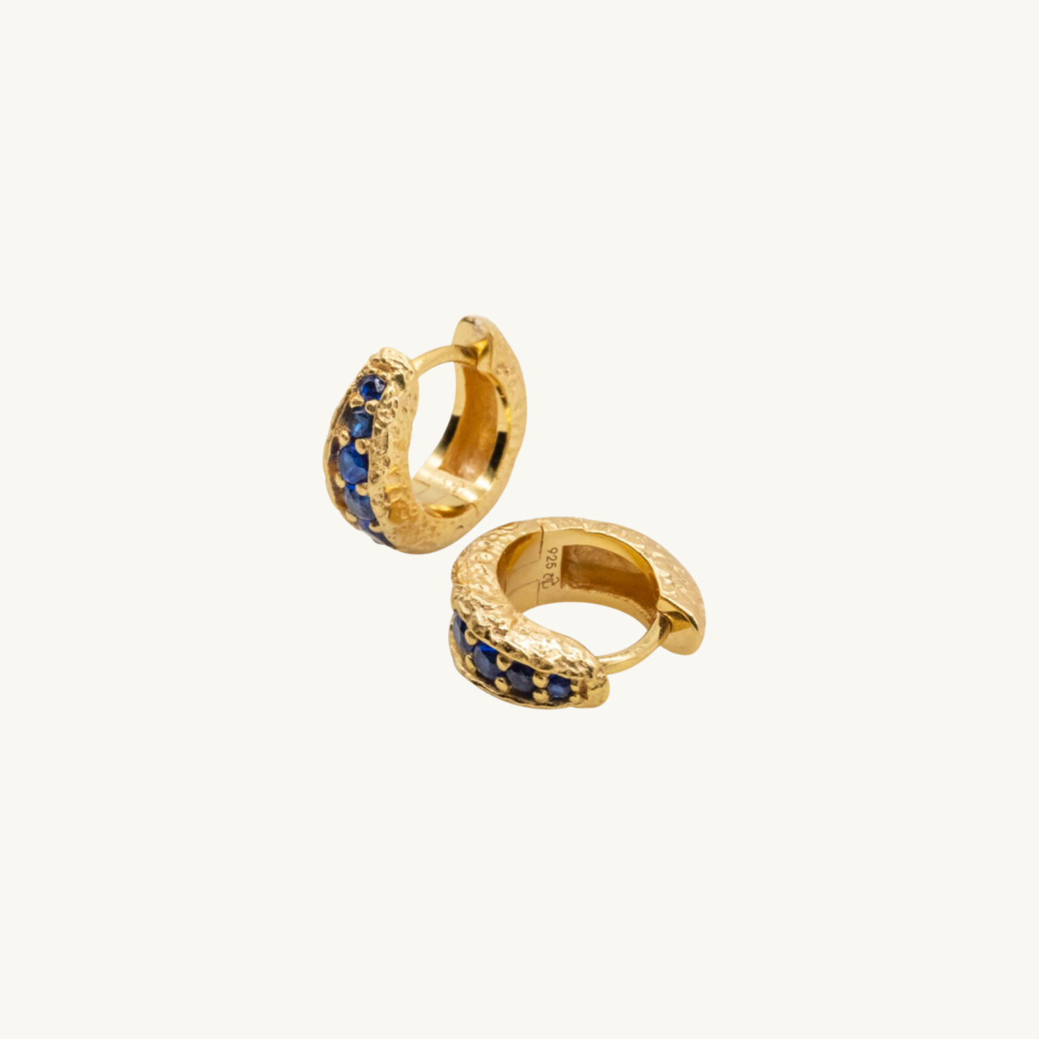 Sapphire Antique Gold Huggie Hoop Earrings