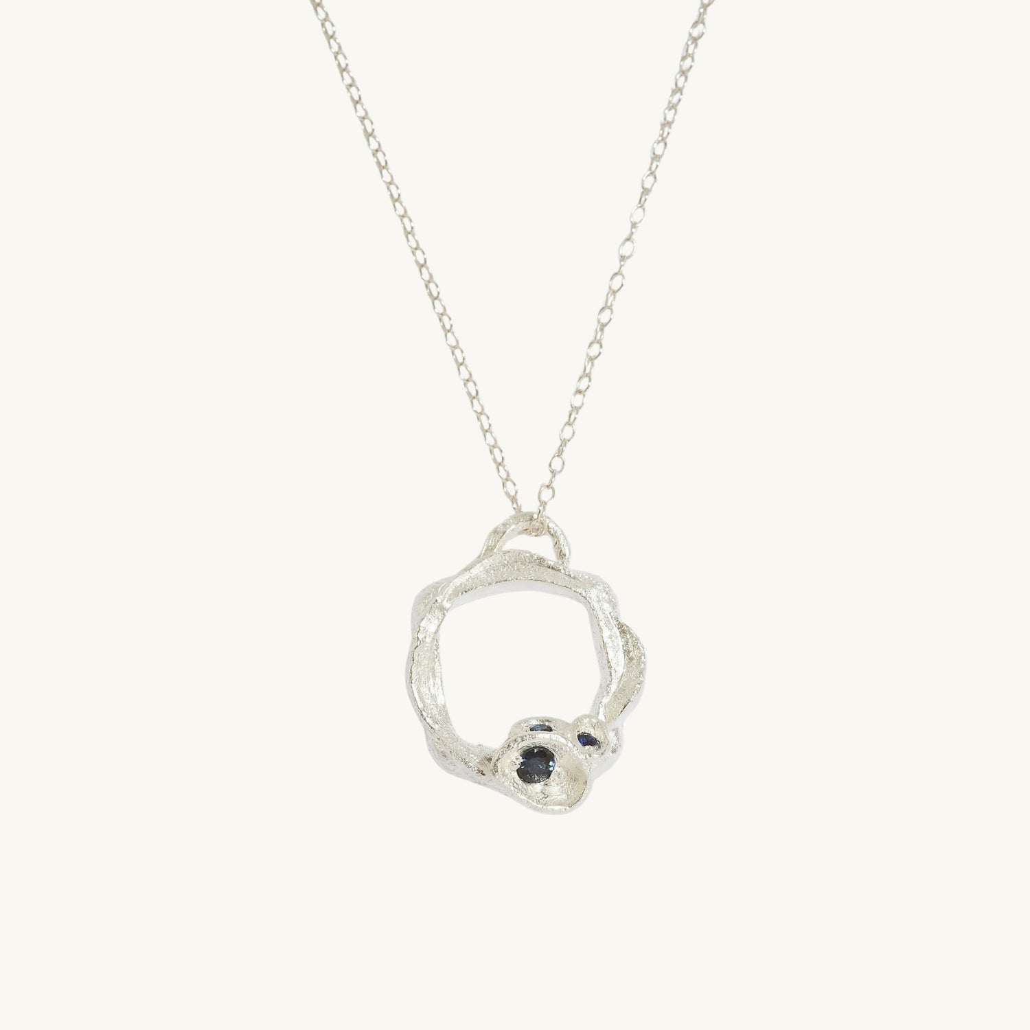 Sapphire Silver Circle Necklace (Large)