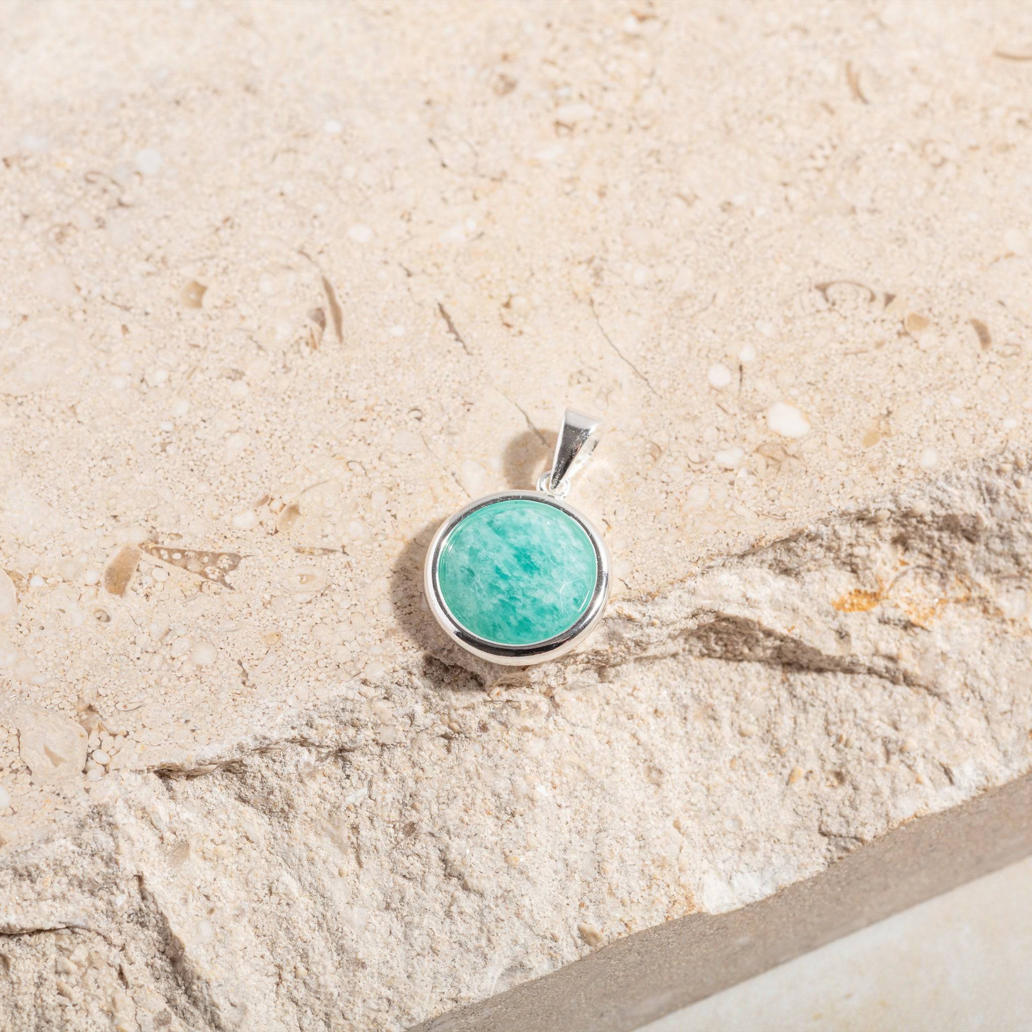 Amazonite Silver Disc Pendant