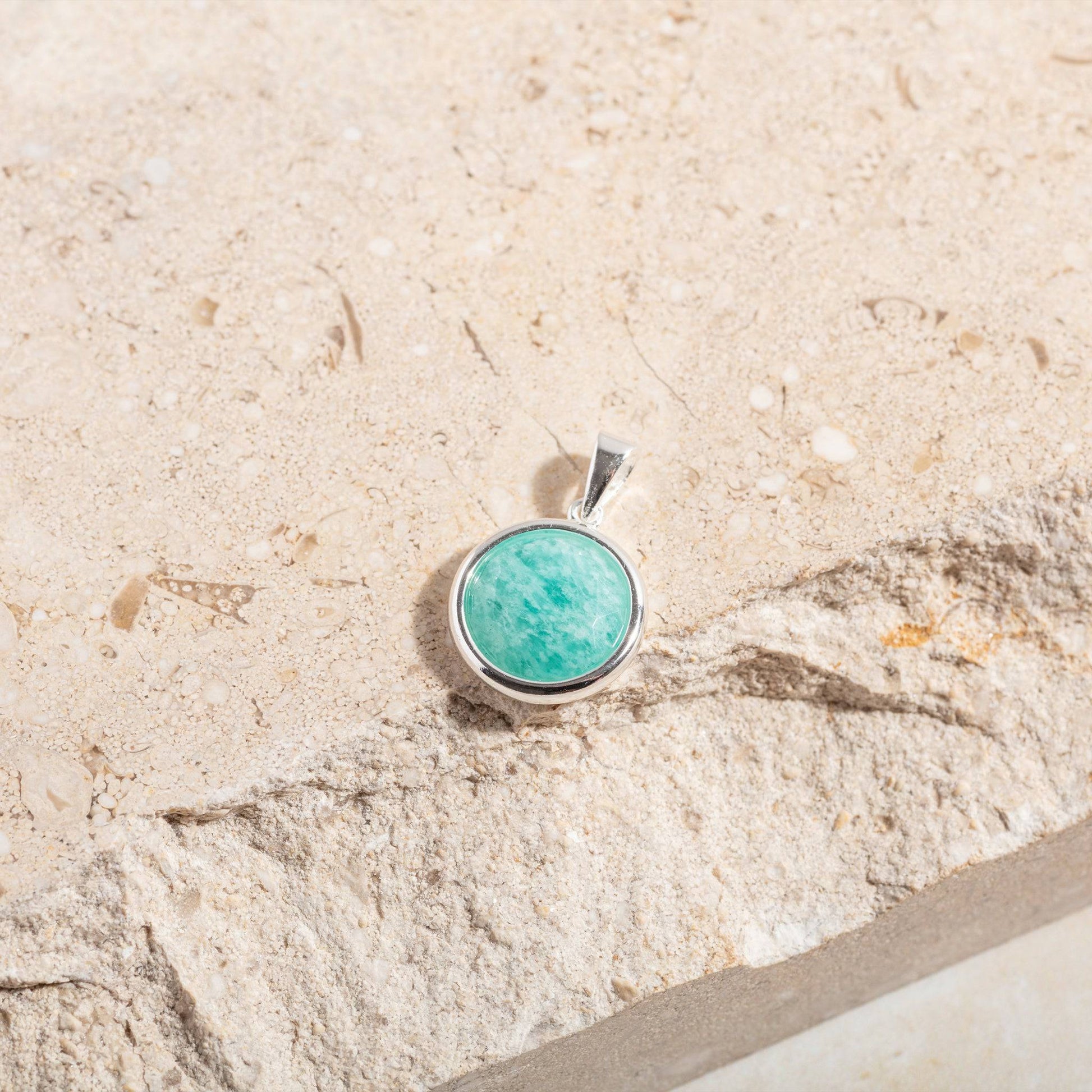 Amazonite Silver Disc Pendant