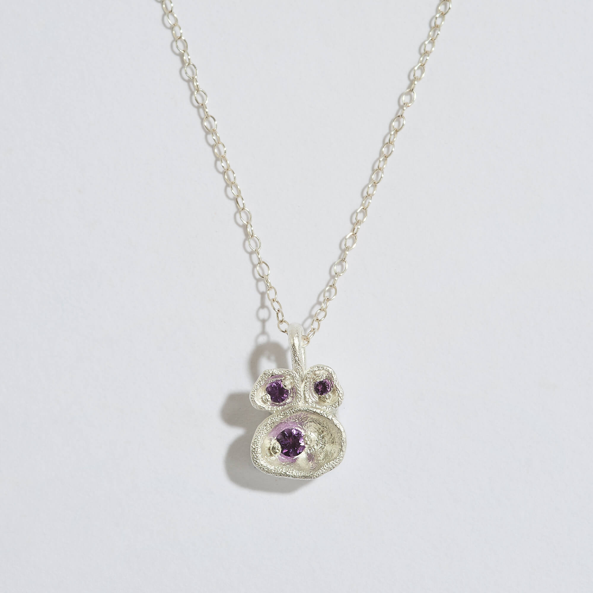 Amethyst Silver Lichen Pendant Necklace