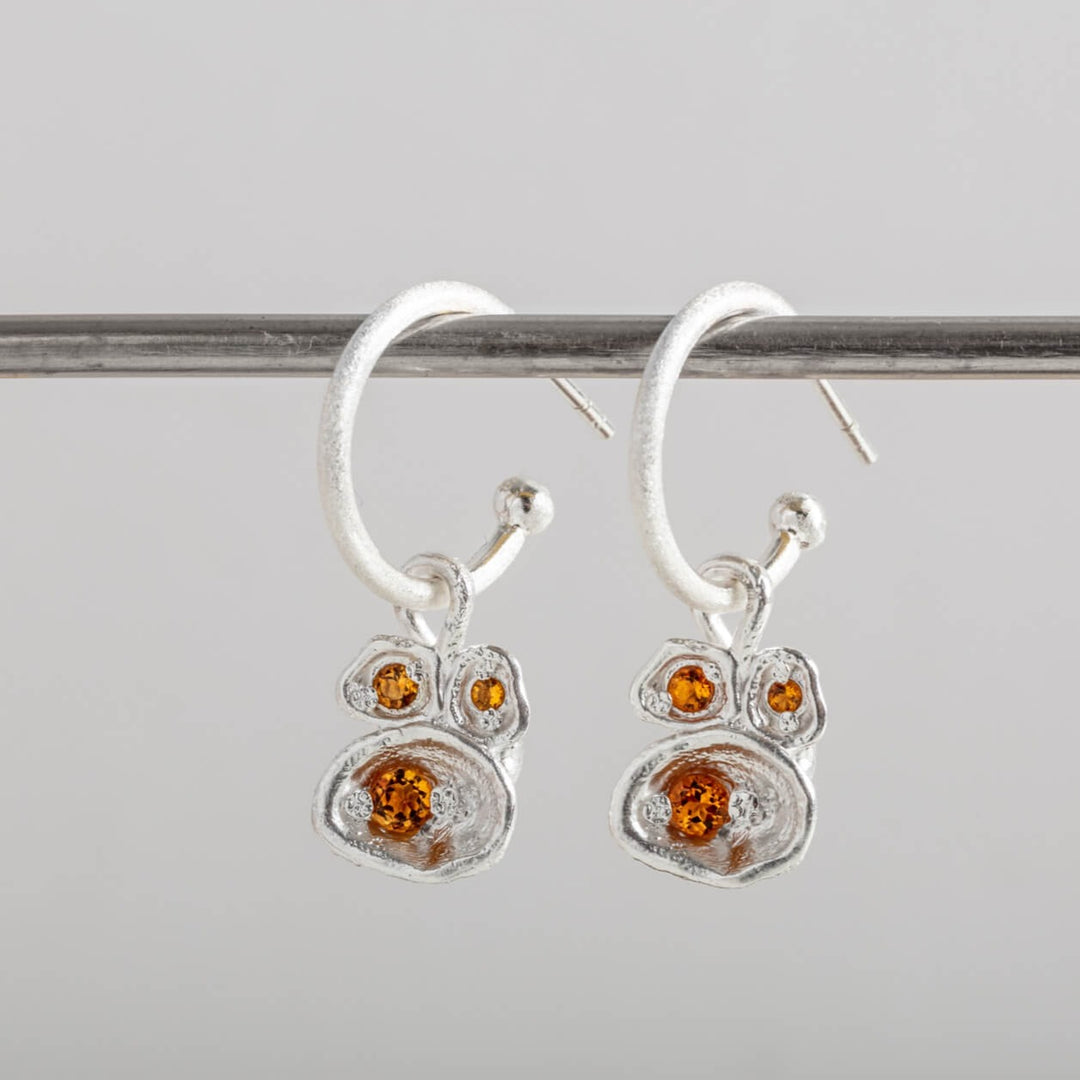 Silver and citrine gemstone birthstone pendant hoop earrings 