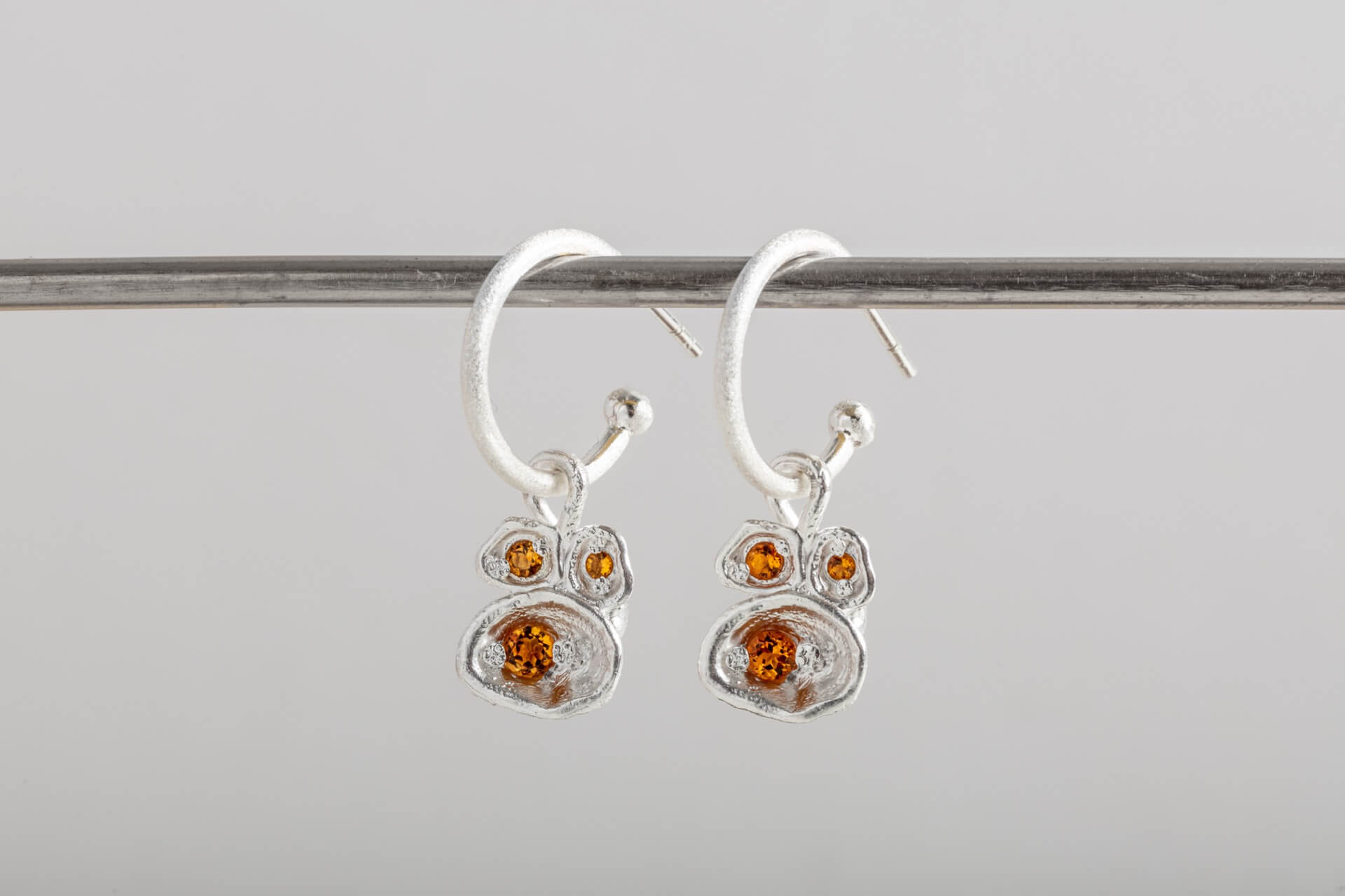 Citrine Silver Lichen Hoop Earrings