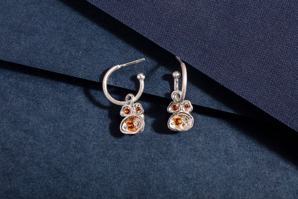Silver and citrine gemstone birthstone pendant hoop earrings 