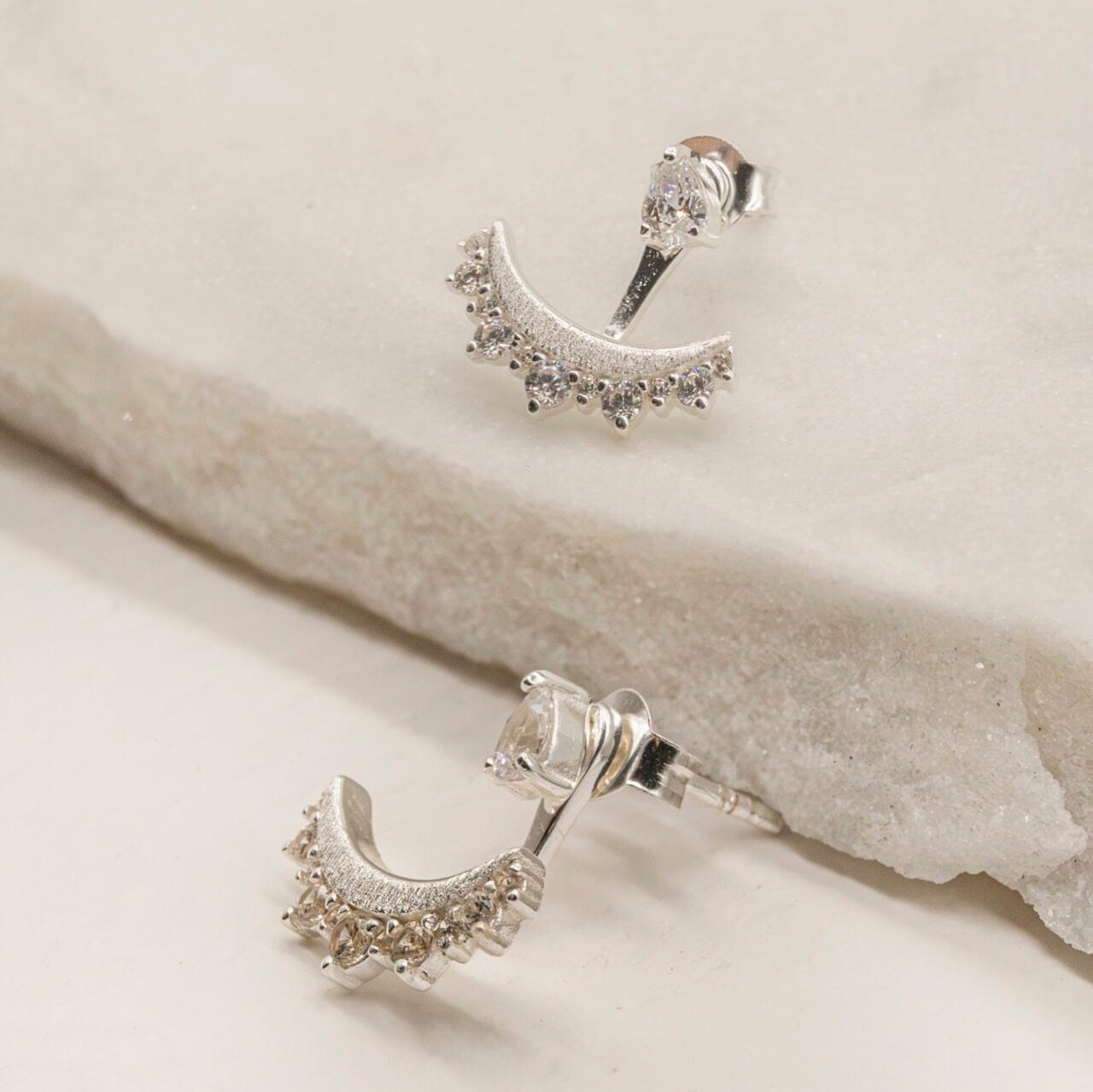 Sparkly Silver Crescent Ear Jacket
