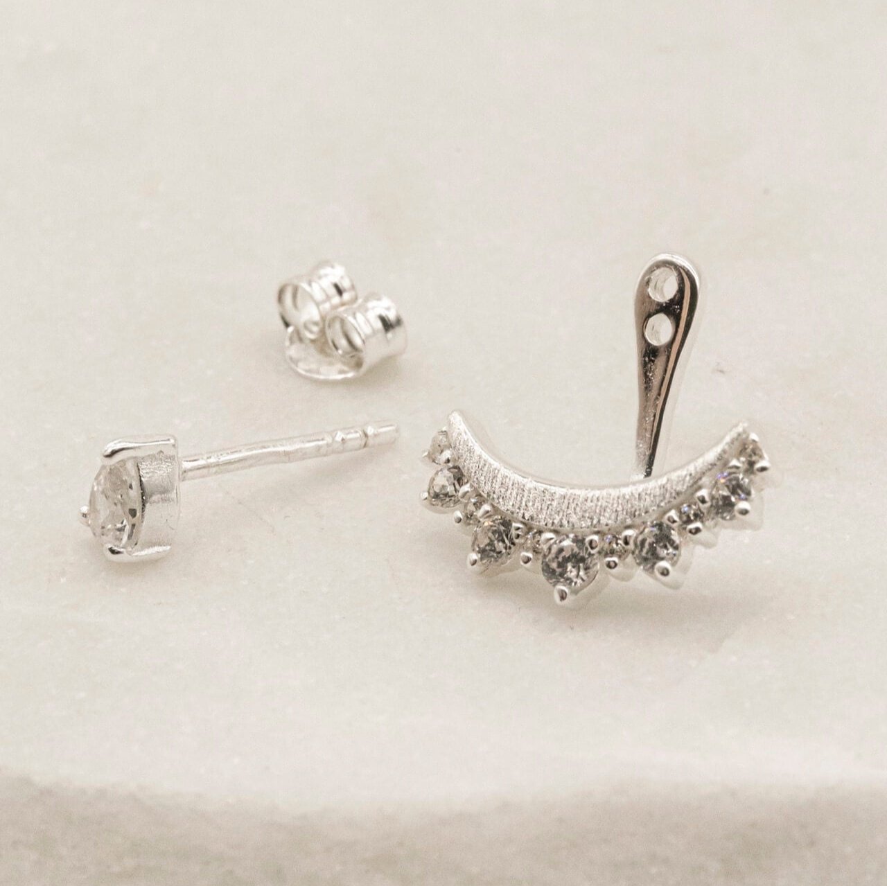 Sparkly Silver Crescent Ear Jacket